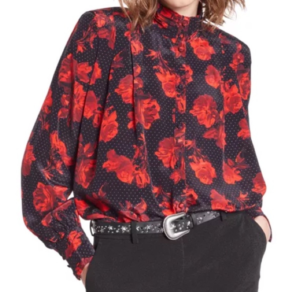 The Kooples Red and Black Floral Blouse - Picture 1 of 4